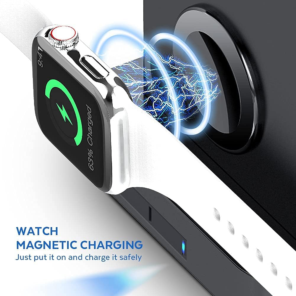 Magnetic Wireless Charger Stand，3 in 1 Fast Charging Station for Multiple Devices， for Apple Iphone 12 Pro Max/ Mini/12Pro/Airpods 2/Pro，Iwatch Series Compatible with Magsafe Case，With Qc3.0 Adapter