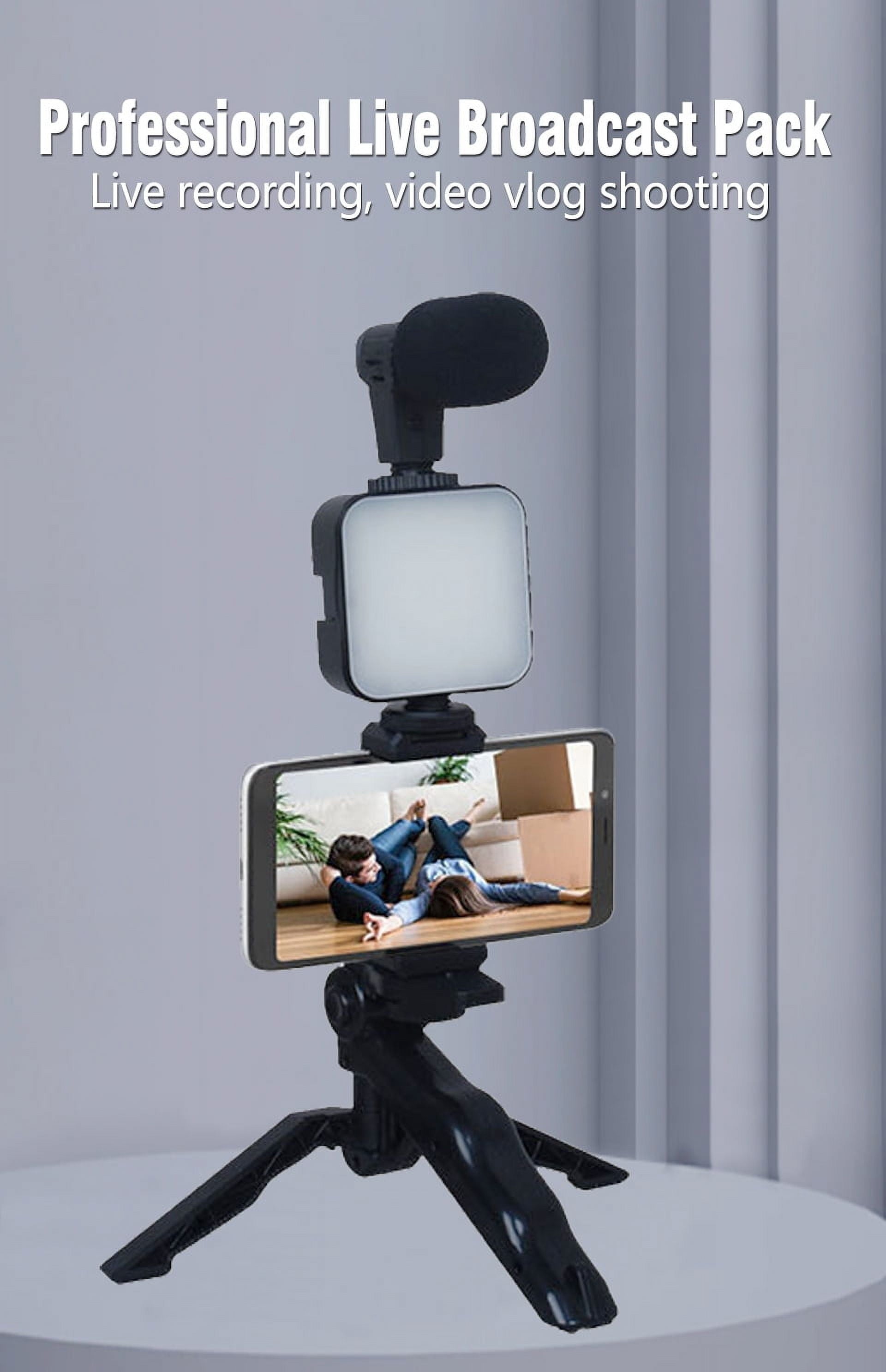 Smartphone Vlogging Kit with Tripod Phone Holder Mini Microphone LED Fill Light Starter for Tiktok Live Stream Video Youtube